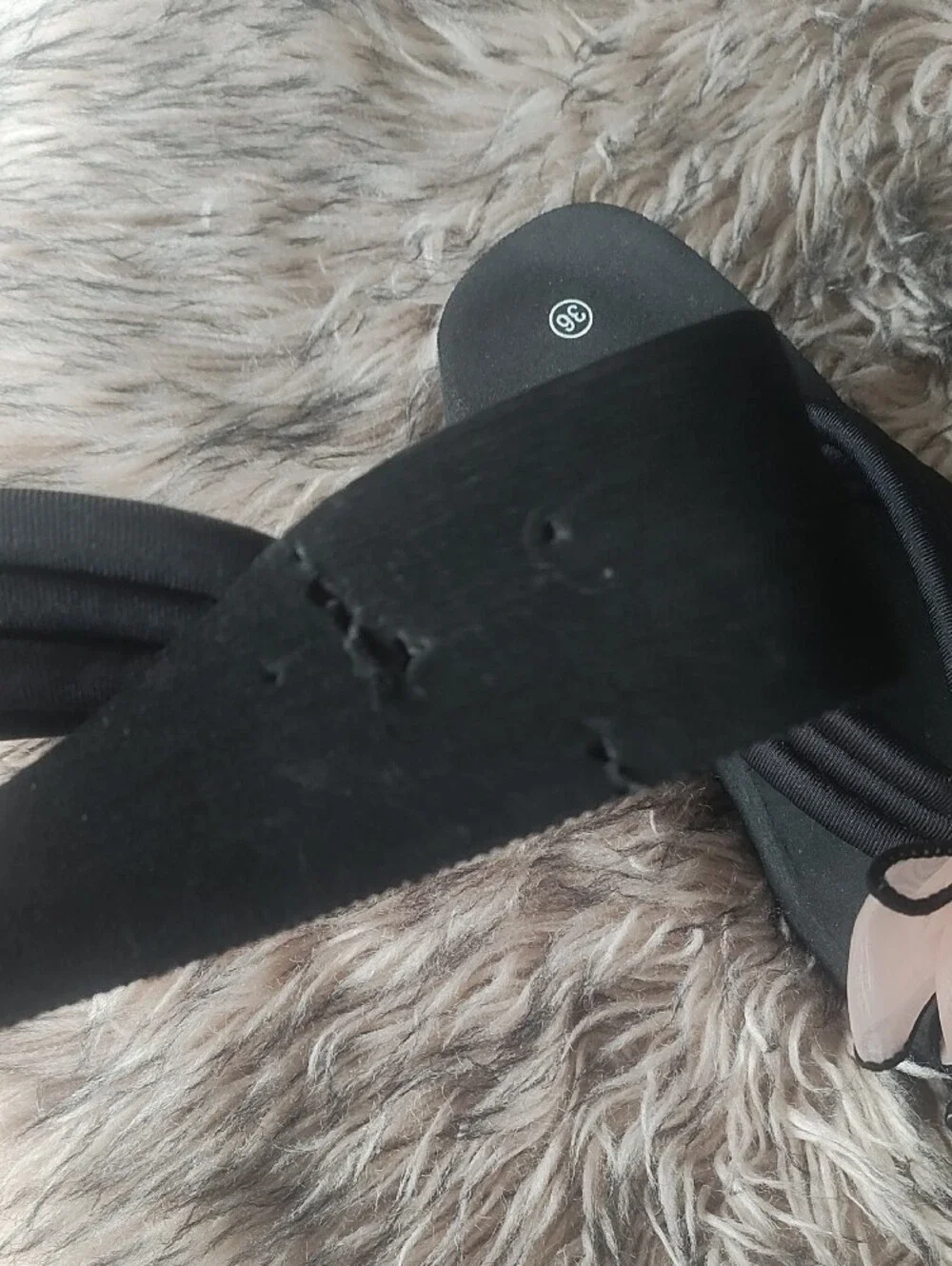 Black Slide Sandals with Pink Bow Accent
